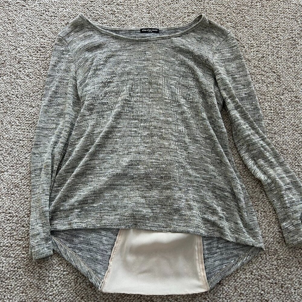 Cha Cha Vente S Lightweight Sweater Gray Cream Zipper Office Siren